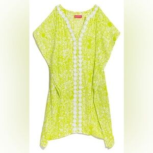 Lilly Pulitzer kimono caftan coverup swim beach pool lime green white floral XS